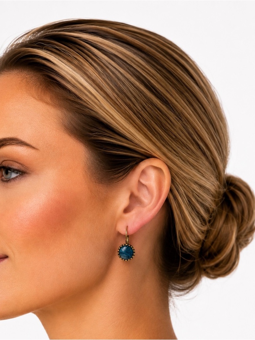 Bronze Teal Stone Drop Earrings - Women Jewelry